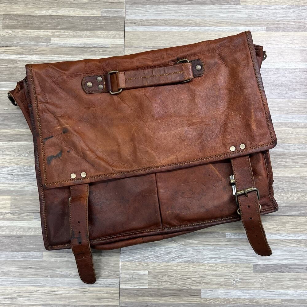 Komal's Passion Leather Messenger Bag Buckle Closure Vintage Brown - JL403